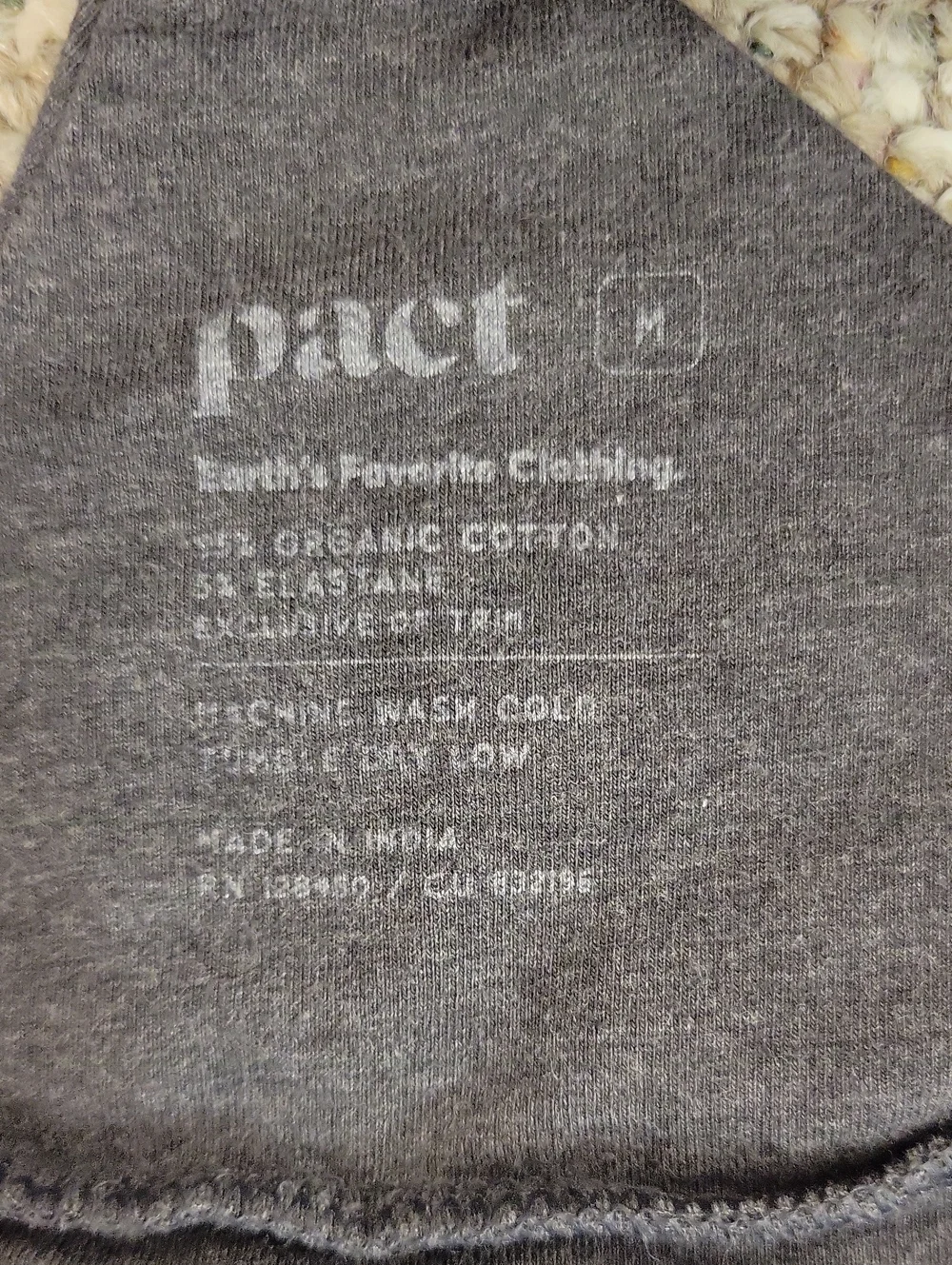 Pact Soft Triangle Bralette in Charcoal Grey. Medium Gorpcore Organic Cotton - Picture 4 of 5